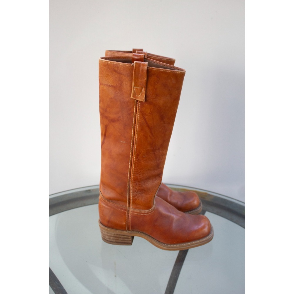 Vintage 70s Acme Campus Boots Womens Brown Leather Square Toe Size 5